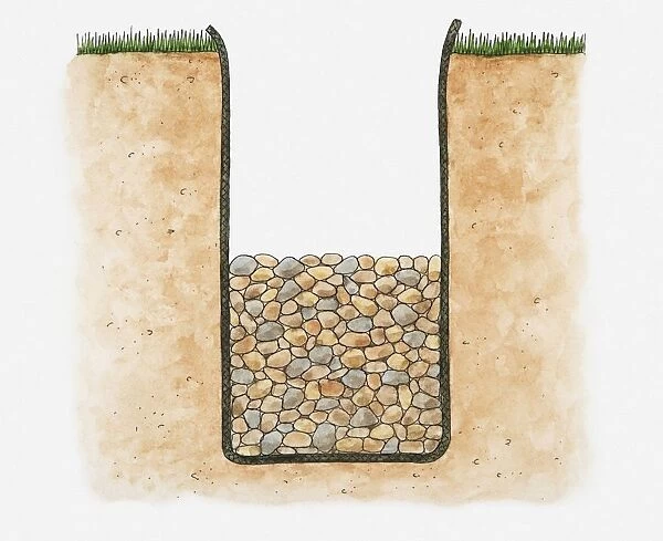 Illustration of drainage channel with gravel