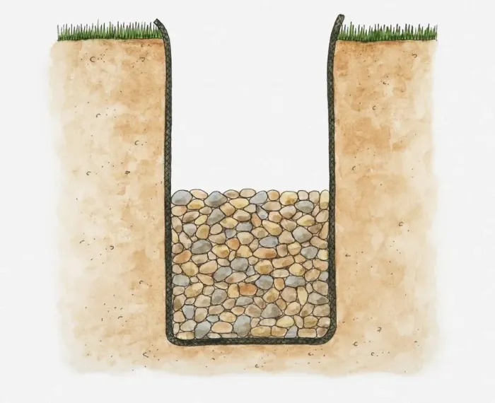 Framed Print : Illustration of drainage channel with gravel