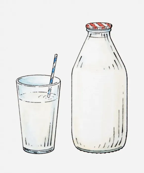 Framed Print : Illustration of drinking straw in glass of milk next to bottle of milk Framed Print : Illustration of drinking straw in glass of milk next to bottle of milk