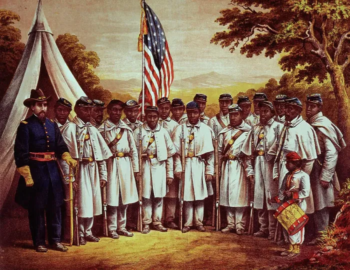 Framed Print : Illustration Of Early African American Regiment Posing At Camp Framed Print : Illustration Of Early African American Regiment Posing At Camp