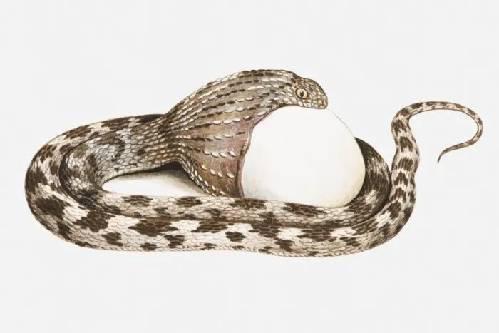 Framed Print : Illustration of egg-eating snake swallowing an egg Framed Print : Illustration of egg-eating snake swallowing an egg