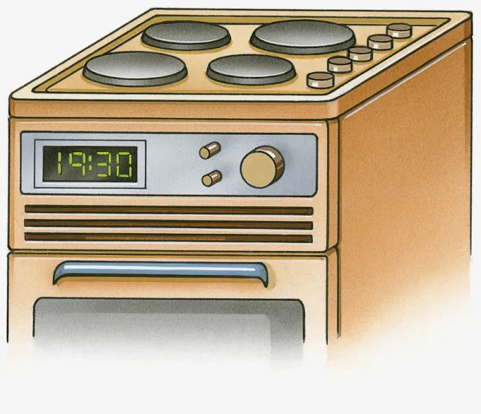 Framed Print : Illustration of electric range cooker with ceramic plate hobs, knobs, and digital clock Framed Print : Illustration of electric range cooker with ceramic plate hobs, knobs, and digital clock