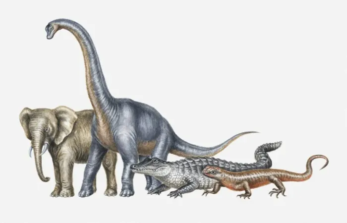 Framed Print : Illustration of elephant, dinosaur, crocodile and lizard Framed Print : Illustration of elephant, dinosaur, crocodile and lizard