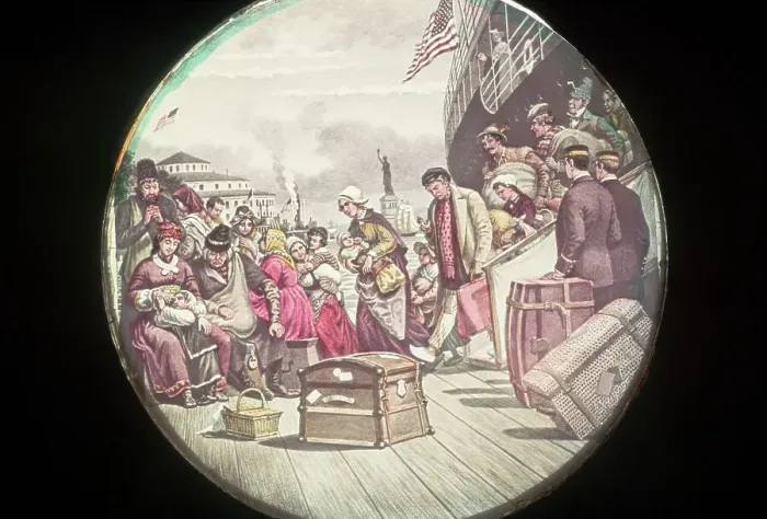 Framed Print : Illustration of Emigrants Disembarking at Ellis Island Framed Print : Illustration of Emigrants Disembarking at Ellis Island
