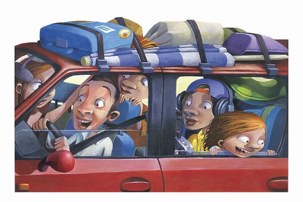 Illustration of a Family Traveling in a Car