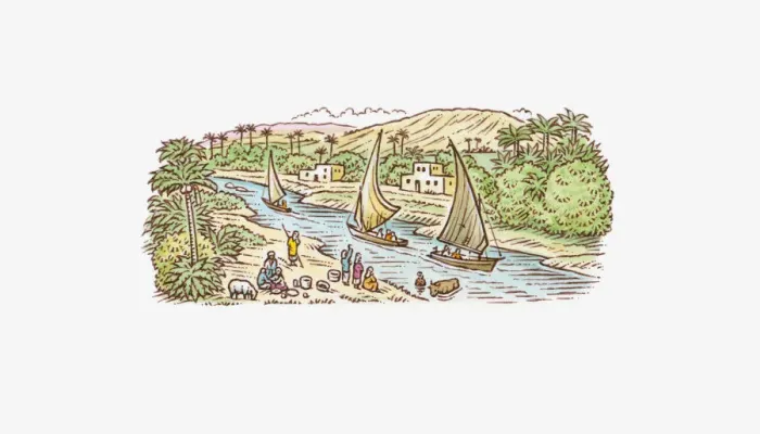 Framed Print : Illustration of felucca boats on Egypts River Nile Framed Print : Illustration of felucca boats on Egypts River Nile