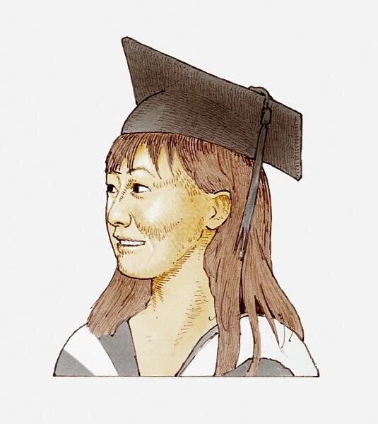 Illustration of female student wearing academic cap