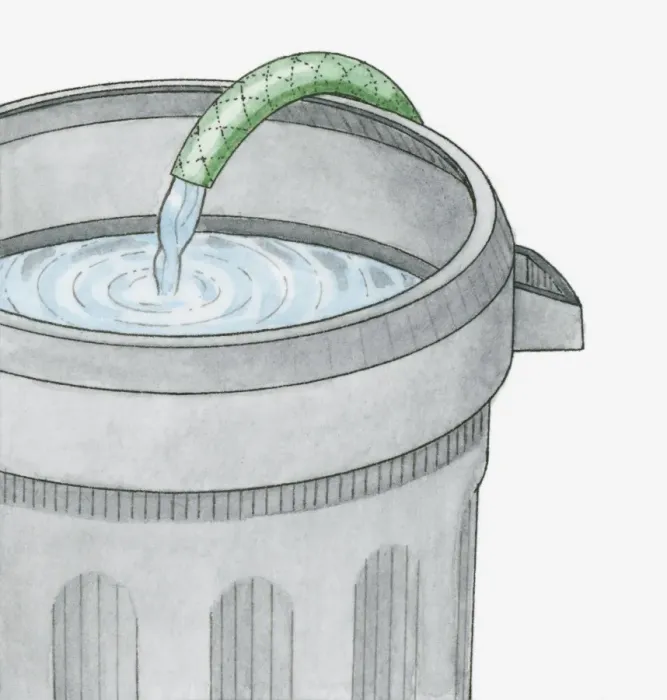 Framed Print : Illustration of filling barel with water using hosepipe Framed Print : Illustration of filling barel with water using hosepipe