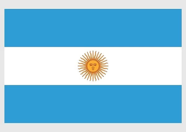 Illustration of flag of Argentina, a triband of three equally wide horizontal light blue and white bands with yellow Sun of May in centre