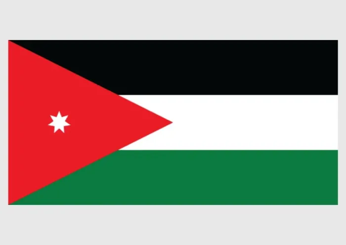 Framed Print : Illustration of flag of Jordan, with three horizontal bands of black, white and green connected by red triangle Framed Print : Illustration of flag of Jordan, with three horizontal bands of black, white and green connected by red triangle