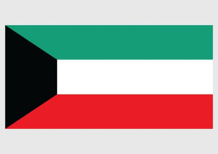 Framed Print : Illustration of flag of Kuwait, a horizontal tricolor of green, white and red with black trapezium on hoist side