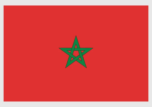 Illustration of flag of Morocco with black-bordered green interwoven star on red field