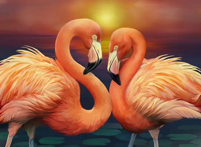 Framed Print : Illustration of Flamingos