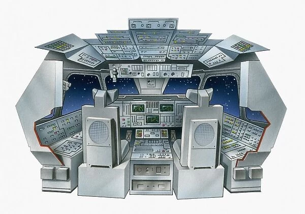 Illustration of the flight deck of a space shuttle
