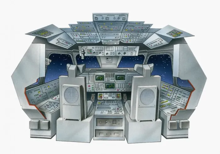 Framed Print : Illustration of the flight deck of a space shuttle Framed Print : Illustration of the flight deck of a space shuttle