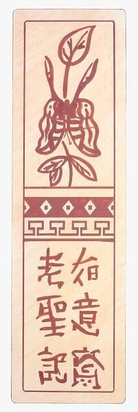 Illustration of flora and Chinese script on bookmark
