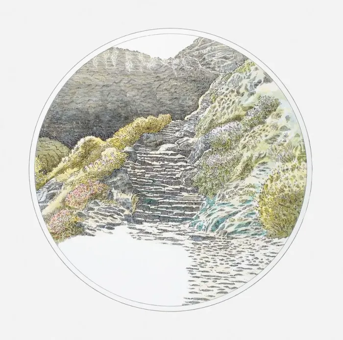 Framed Print : Illustration of footpath up the side of a mountain Framed Print : Illustration of footpath up the side of a mountain