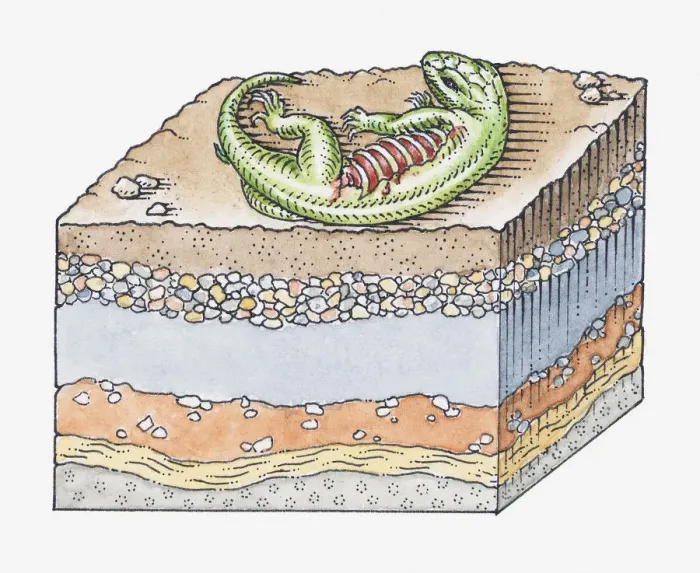 Framed Print : Illustration of formation of a fossil