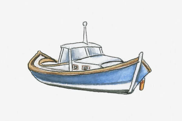 Illustration of French pinasse boat, to navigate shallow waters