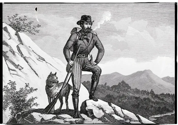 Framed Print : Illustration Of Frontiersman On Mountain Framed Print : Illustration Of Frontiersman On Mountain