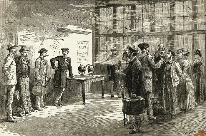 Framed Print : Illustration of Fumigating Passengers for Cholera Framed Print : Illustration of Fumigating Passengers for Cholera