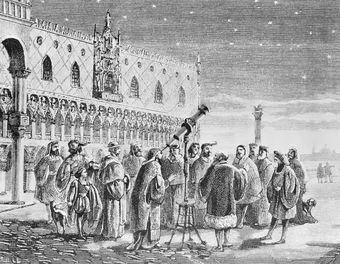 Framed Print : Illustration of Galileo Demonstrating Telescope Framed Print : Illustration of Galileo Demonstrating Telescope