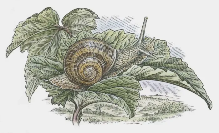 Framed Print : Illustration of Garden Snail (Helix aspersa) on leaf Framed Print : Illustration of Garden Snail (Helix aspersa) on leaf