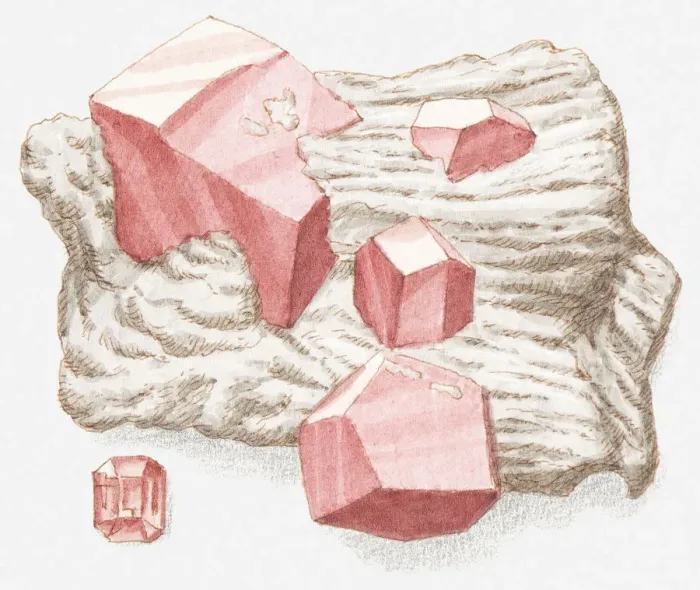 Framed Print : Illustration of garnet in rough form and cut crystal Framed Print : Illustration of garnet in rough form and cut crystal