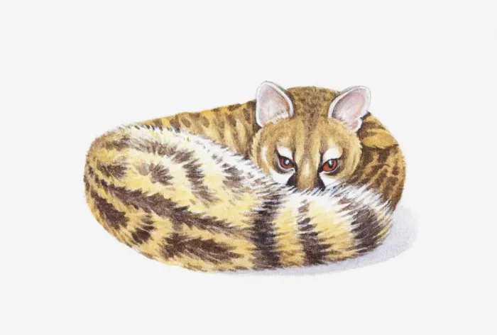 Framed Print : Illustration of Genet (Genetta), feliform with striped tail curled around body Framed Print : Illustration of Genet (Genetta), feliform with striped tail curled around body