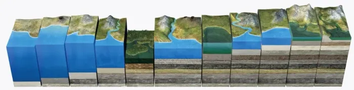 Framed Print : Illustration of geological periods, from Cambrian period to Quaternary period Framed Print : Illustration of geological periods, from Cambrian period to Quaternary period