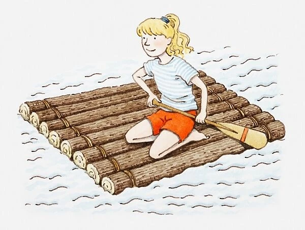 Illustration of a girl on a raft
