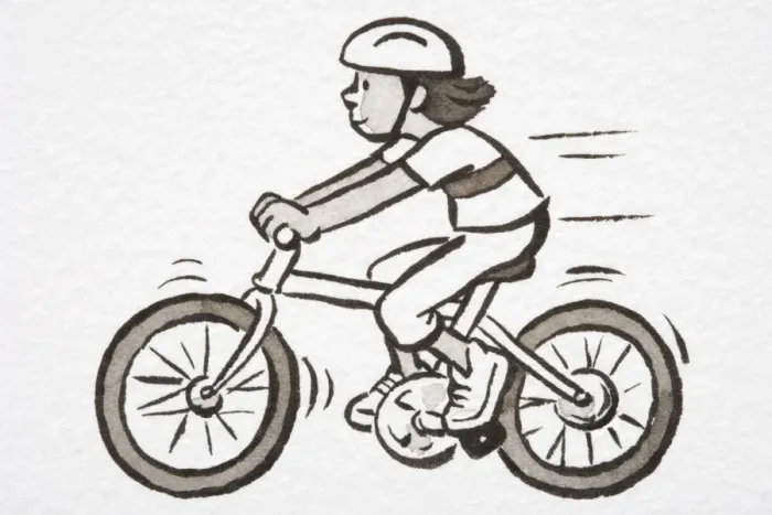 Framed Print : Illustration, girl wearing helmet riding bicycle, side view Framed Print : Illustration, girl wearing helmet riding bicycle, side view