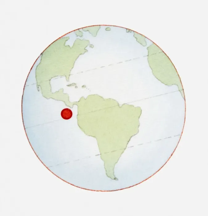 Framed Print : Illustration of globe showing position of Galapagos Islands highlighted in red Framed Print : Illustration of globe showing position of Galapagos Islands highlighted in red