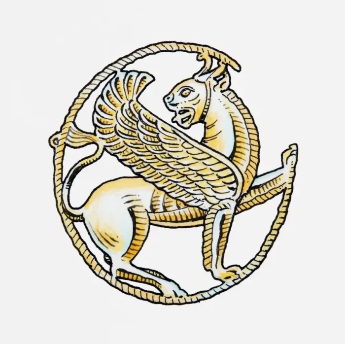 Framed Print : Illustration of gold griffin pendant Framed Print : Illustration of gold griffin pendant