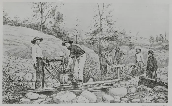 Framed Print : Illustration of Gold Miners Framed Print : Illustration of Gold Miners