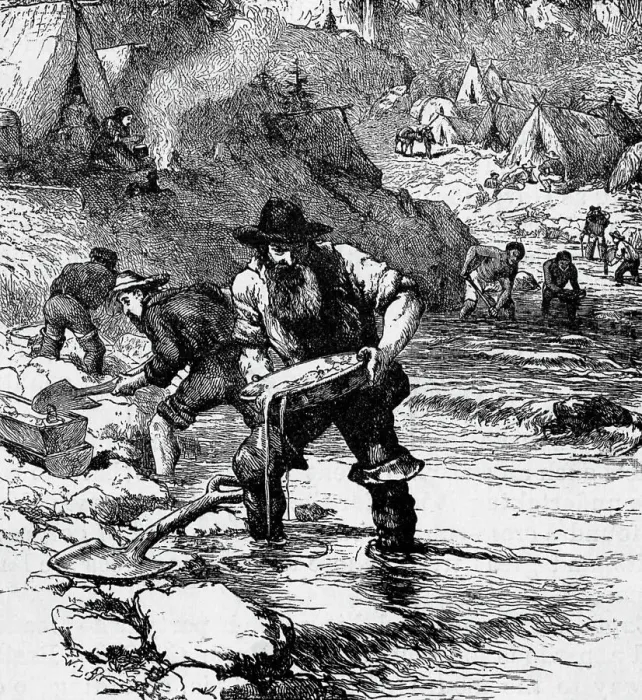 Framed Print : Illustration of Gold Miners Panning River For Gold Framed Print : Illustration of Gold Miners Panning River For Gold