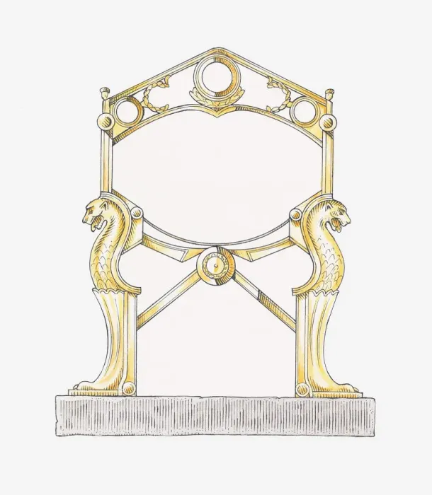 Framed Print : Illustration of gold throne of a Frankish King