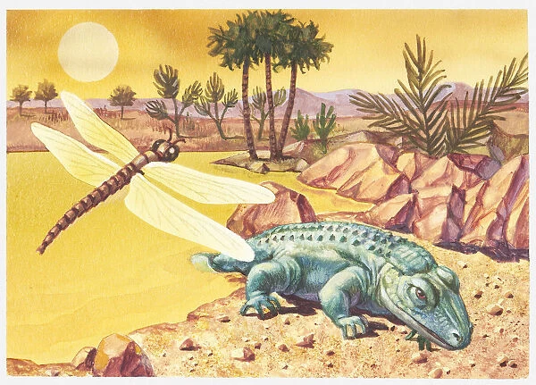 Illustration of Grand Canyon flora and fauna 200 million years ago