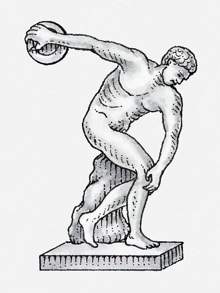 Illustration of Greek statue of naked man throwing discuss