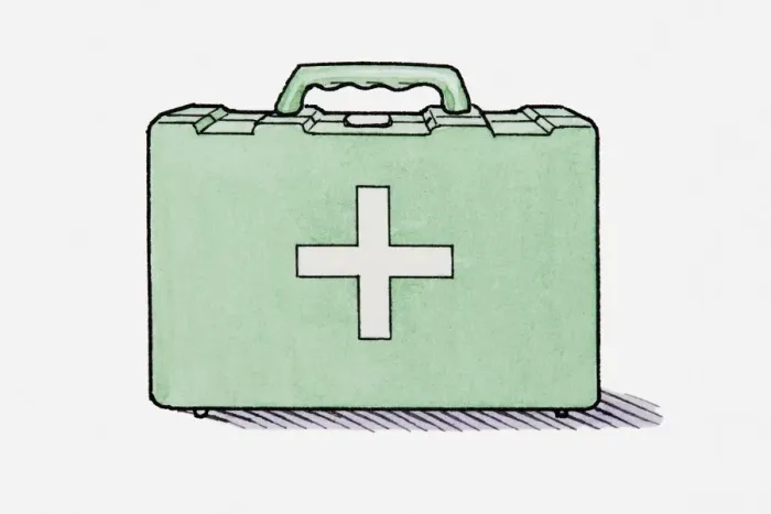 Framed Print : Illustration of green first aid case with white cross on front Framed Print : Illustration of green first aid case with white cross on front