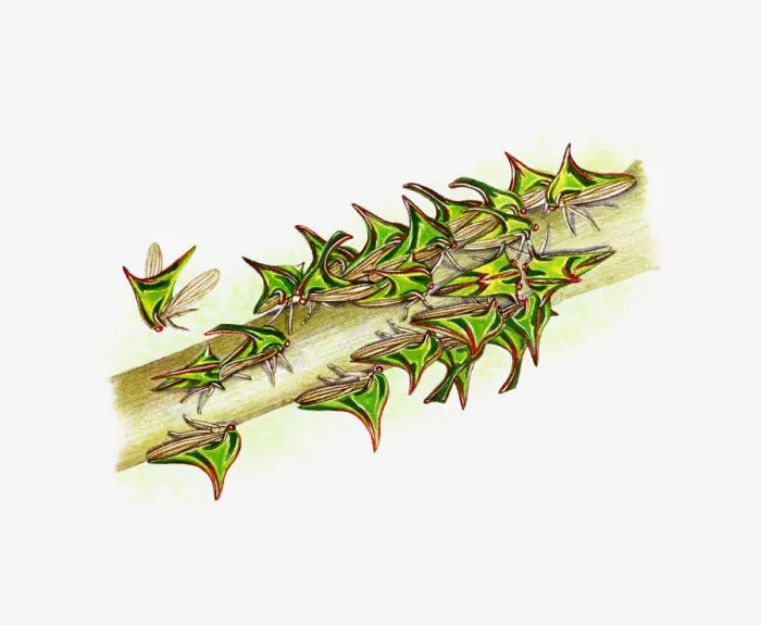 Framed Print : Illustration of green Treehoppers on branch Framed Print : Illustration of green Treehoppers on branch