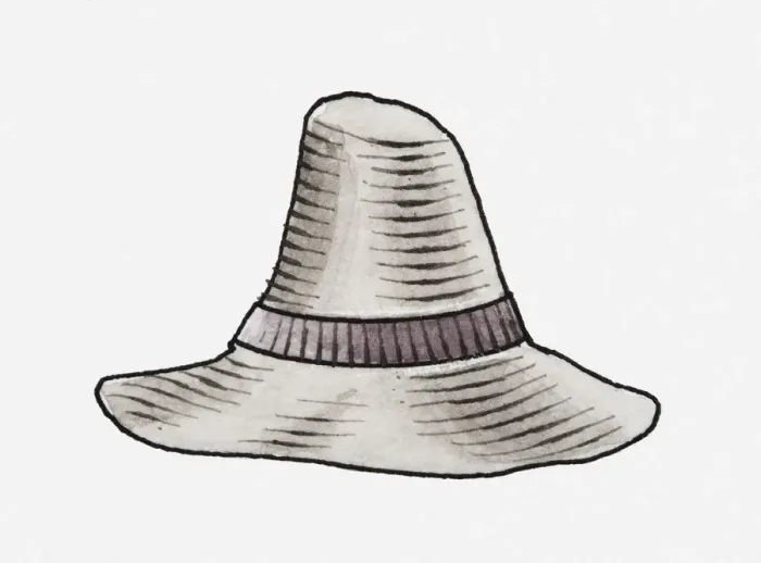 Framed Print : Illustration of grey felt pilgrim hat