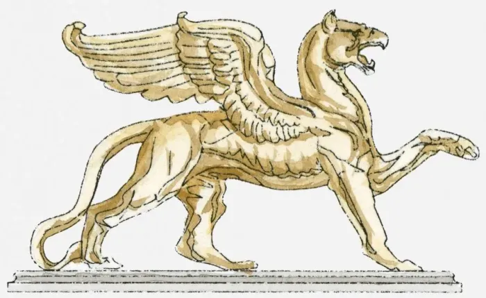 Framed Print : Illustration of a griffin statue, side view Framed Print : Illustration of a griffin statue, side view