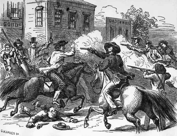Framed Print : Illustration of a Gunfight on Horseback by G.H. Hayes Framed Print : Illustration of a Gunfight on Horseback by G.H. Hayes