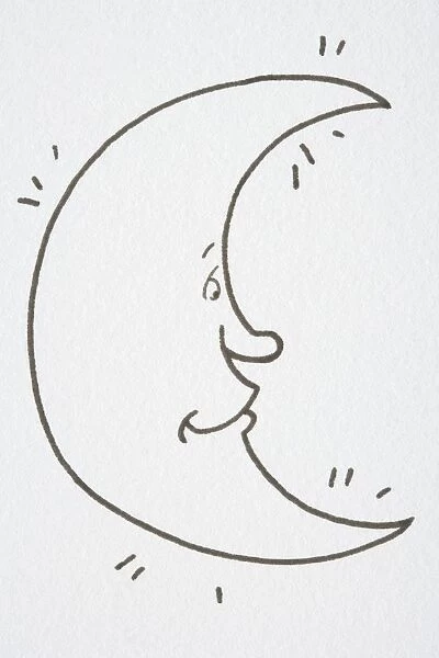 Illustration, half moon with eyes, nose and mouth