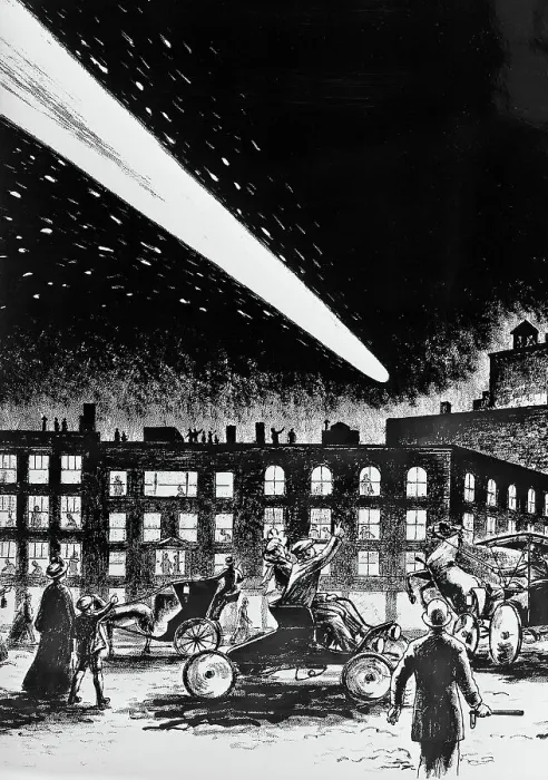 Framed Print : Illustration of Halley's Comet Seen in the City