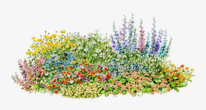 Framed Print : Illustration of hardy annual flowerbed in garden Framed Print : Illustration of hardy annual flowerbed in garden