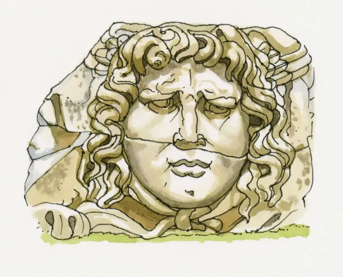 Framed Print : Illustration of head of Medusa at Temple of Apollo, Didyma, Turkey Framed Print : Illustration of head of Medusa at Temple of Apollo, Didyma, Turkey