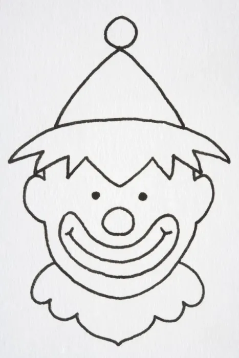 Framed Print : Illustration, head of smiling clown in cone hat Framed Print : Illustration, head of smiling clown in cone hat