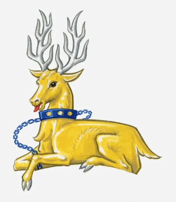 Framed Print : Illustration of heraldic lodged stag symbol Framed Print : Illustration of heraldic lodged stag symbol